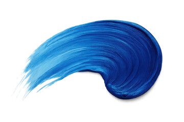 Poster - Vivid blue acrylic paint forming a dynamic curved stroke, isolated on transparent background, perfect for adding a touch of color to designs