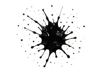 Poster - Black liquid dynamically splashing, forming mesmerizing droplets and energetic patterns against transparent backdrop