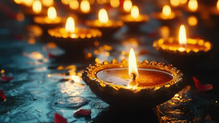 Poster - A group of lit candles sit on a table, providing warm and cozy light