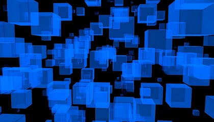 Aufkleber - Abstract blue cubes floating on black.
