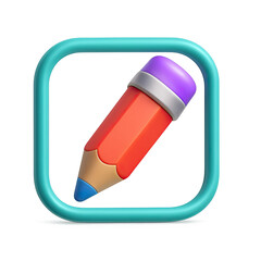 Poster - 3D Neon Pencil Icon in Teal Square Frame