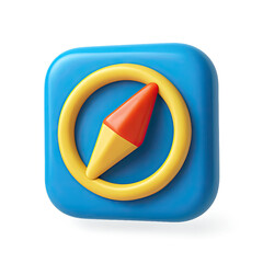 Poster - 3D Render of a Blue and Yellow Compass Icon