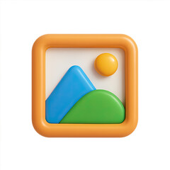 Poster - 3D Render of a Colorful App Icon Featuring Mountains and Sun