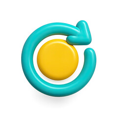 Poster - 3D Render of a Turquoise Circular Arrow with Yellow Center on Transparent Background