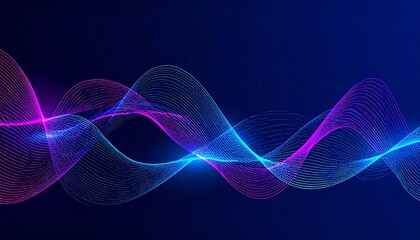 Poster - Abstract Neon Waves on Dark Blue.