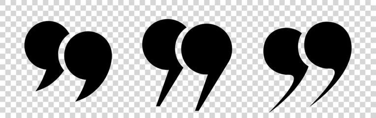 Poster - A set of double vector black quotes. A collection of three round quotation marks of different shapes, made on a transparent background. Vector EPS 10.