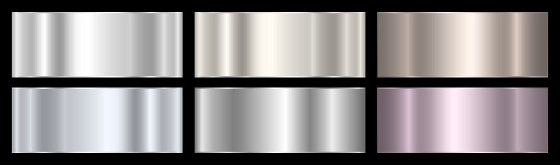 Aufkleber - A set of metallic silver gradients. Collection of shades of silver. Polished glossy abstract background. Vector EPS 10.