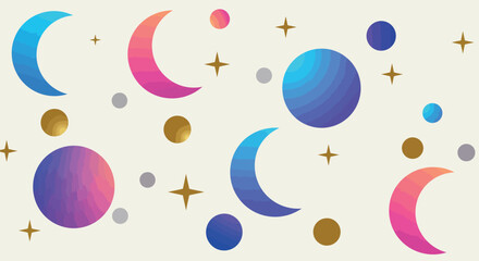 Wall Mural - celestial pattern with vibrant moons, stars, and planets for cosmic design projects