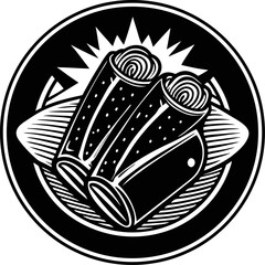 Poster - Vector illustration of a stylized black and white burrito meal served on a plate inside a circular emblem