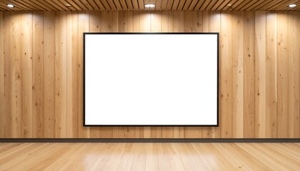 Poster - Empty frame on wooden wall interior.