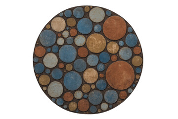 Poster - Vibrant ceramic mosaic tiles forming circular design, displaying intricate color arrangement against transparent backdrop