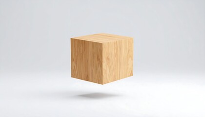 Leinwandbilder - Wooden cube floating on white background.