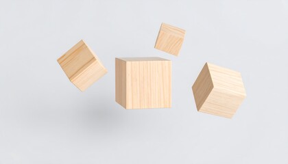 Aufkleber - Wooden cubes floating on white background.