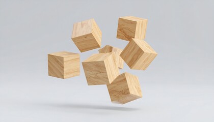 Poster - Wooden cubes floating with abstract background.