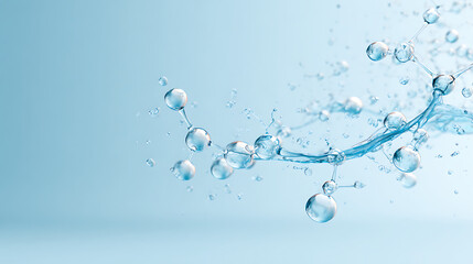 Aufkleber - Transparent blue molecule and water bubbles underwater 3d rendering.