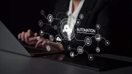 Poster - Modern automation drives workflow efficiency by connecting systems, people, and data. With intelligent automation, businesses unlock potential through seamless integration and automation tools. Muxer