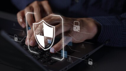Poster - Cyber security protection and cyber security strategies against cyber threats, system hacks, digital breaches, network attacks, and safeguarding data with strong cyber security infrastructure. Muxer