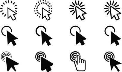 Aufkleber - Collection of black and white click cursor icons illustrating various click states and interactions for user interface design