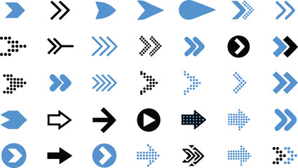 Aufkleber - Collection of diverse arrow icons in various styles and designs for navigation and directional guidance on a white background
