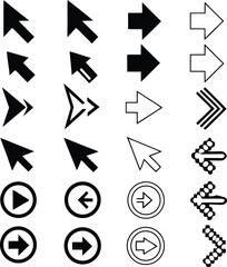 Aufkleber - Diverse collection of arrow and cursor icons in various styles vector graphic elements for design and web