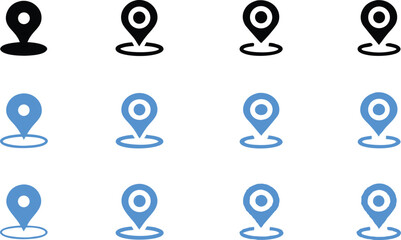 Aufkleber - Set of modern location pins in black and blue representing navigation and directional guidance simple symbols for mapping and digital interfaces