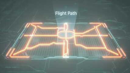 Poster - Futuristic Flight Pad: Glowing neon lines illuminate a futuristic flight pad, ready for takeoff. The flight path is clearly marked, adding a sense of anticipation and technological marvel. 