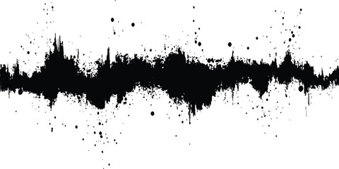 Aufkleber - Black audio wave illustration. Vector brush grunge texture rough black scratches splatter grunge distressed background.