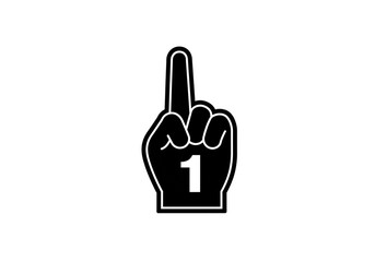 Poster - A black and white illustration of a foam hand with the number one on it against a white background