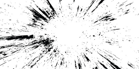 Poster - Abstract explosion, radial burst of Ink splatter effect isolated on white background. Dynamic charcoal burst explosion, isolated on transparent background.
