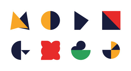 Poster - Geometric shapes arranged in a grid with contrasting colors and abstract compositions shown in the image