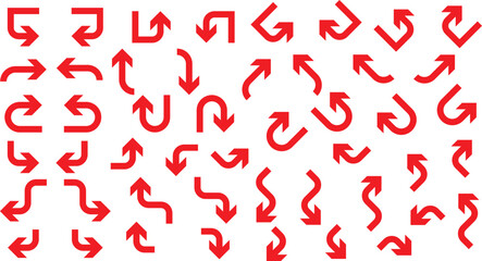 Poster - set of red way direction arrow symbol, way sign, different directions arrow icon vector illustration.