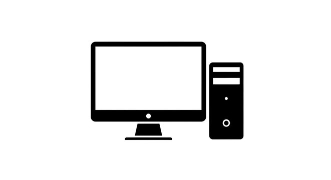 Desktop Computer Icon with Monitor and Tower Illustration