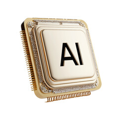 Poster - 3D icon of a golden AI chip with the text 