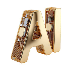 Poster - 3D icon of a golden AI chip with the text 