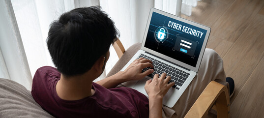 Poster - Cyber security system on computer screen protect private information snugly from hacker and cyber attack
