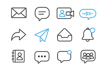 Poster - Neon blue communication icons on dark background
