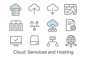 Poster - Cloud services and hosting icons on gray background
