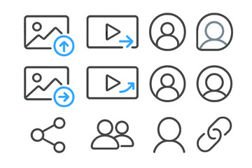 Poster - Set of digital media interface icons for sharing, uploading, and linking actions