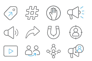Poster - Set of metallic social media and communication icons with blue accents
