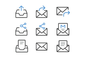 Aufkleber - Email and sharing icons on gradient background with neon blue highlights