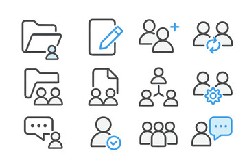Poster - Abstract icons depicting teamwork and communication in digital workspace