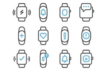 Poster - Set of twelve smartwatch notification icons in blue on gray background