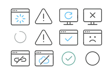 Poster - Digital interface icons for error, sync, link, and status notifications