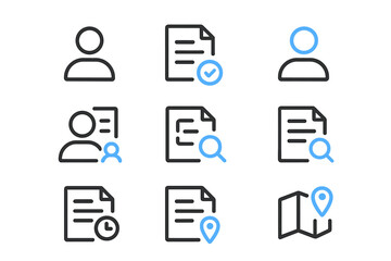 Poster - Blue neon document icons and profile avatars on dark background