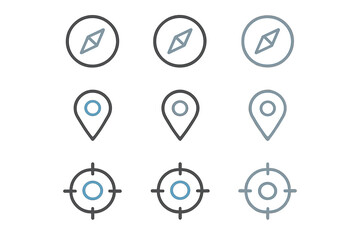 Poster - Set of nine navigation and location icons with compass and map pin designs