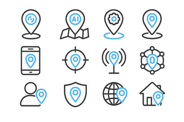 Poster - Digital navigation icons: gps, ai, and location markers in blue
