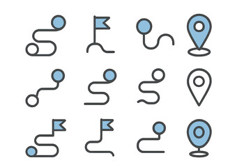 Poster - Blue and black navigation icons on metallic background