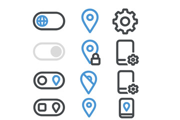 Poster - Abstract ui design with location icons and settings symbol in blue and black