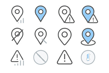 Poster - Location and alert icons in black and blue on metallic background