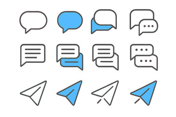 Poster - Set of blue and gray communication and paper plane icons on gradient background